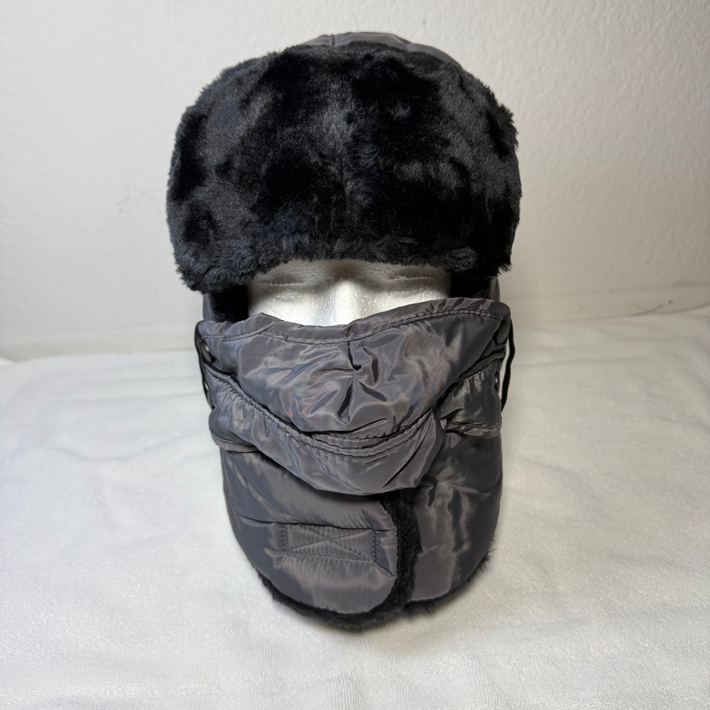 Trapper Hat Unisex OSFM Gray Faux Fur Winter Mask Bomber Cap
